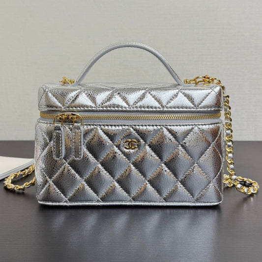 Chanel 2026 Vanity With Chain Silver Metallic Shiny Lambskin