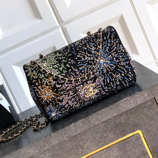 Chanel 2026 Evening Bag 20cm Black Mix Colors Strass Leather