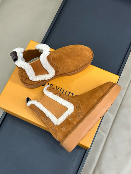 ASPEN CHELSEA ANKLE BOOTS IN BRONZE BROWN MONOGRAM-DEBOSSED SUEDE