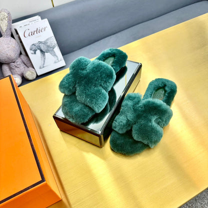 0RAN SHEARLING SANDALS TEAL GREEN