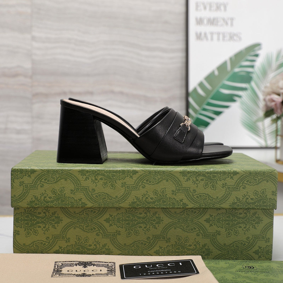 GG High Heels Half Slippers Black