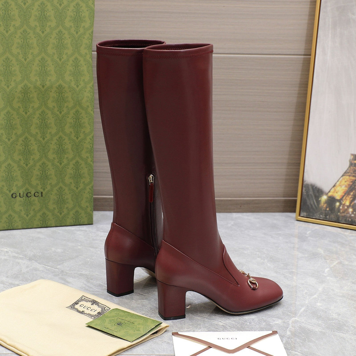 GG HORSEBIT KNEE HIGH BOOTS IN SANGRIA RED SHEEPSKIN