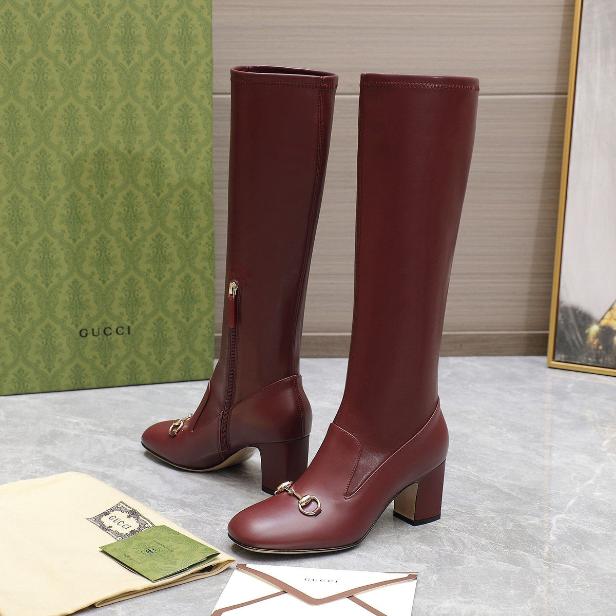 GG HORSEBIT KNEE HIGH BOOTS IN SANGRIA RED SHEEPSKIN