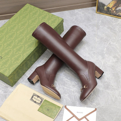 GG HORSEBIT KNEE HIGH BOOTS IN DARK BROWN SHEEPSKIN