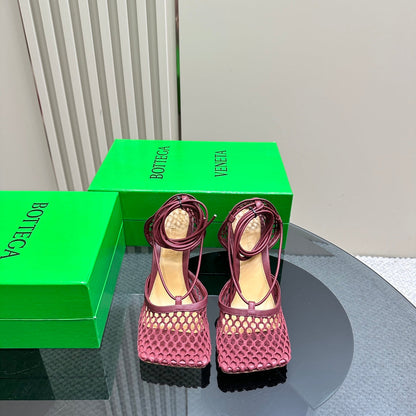 STRETCH HIGH HEELS 9 CM IN SANGRIA RED METALLIZE MESH AND LEATHER