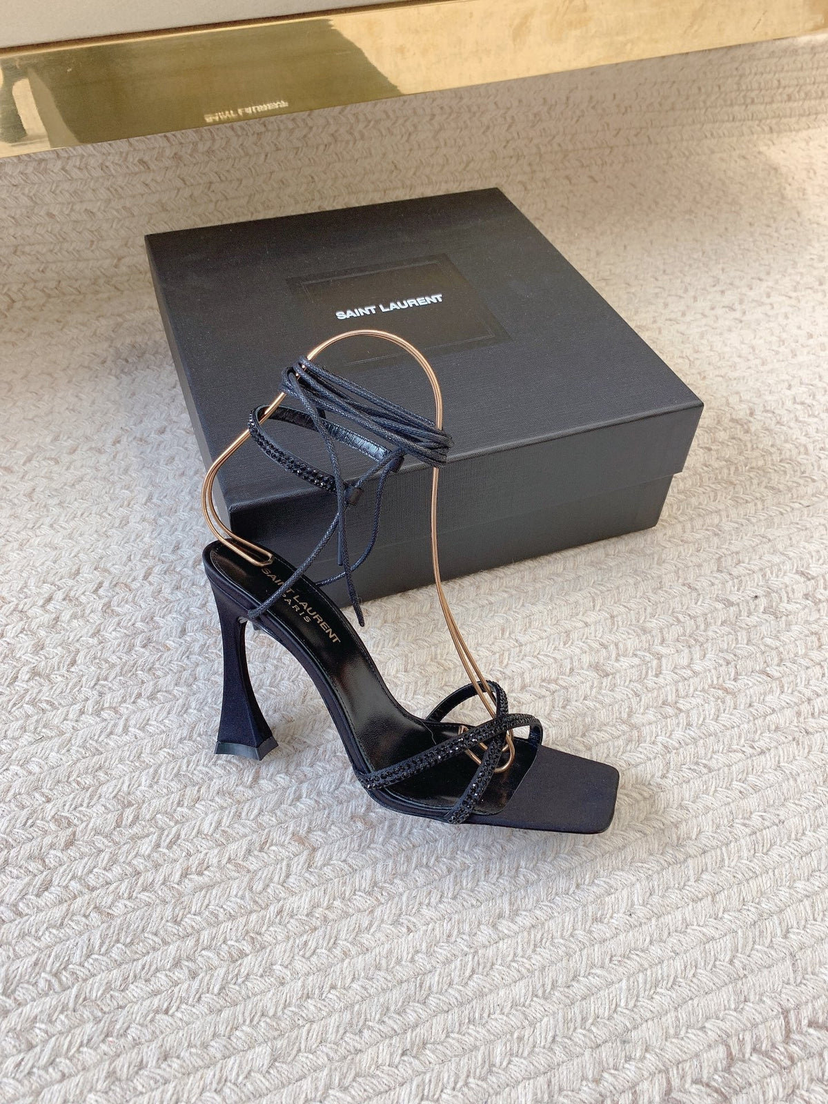 LIZA SANDALS IN BLACK SILK WITH CRYSTALS