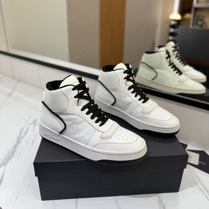 MID-TOP SNEAKERS IN WHITE AND BLACK TRIM PERFORATED LAMBSKIN