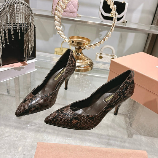 Miu High Heel Pumps Brown Black Snakeskin 592075