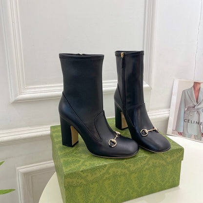 HORSEBIT ANKLE BOOTS 9.5CM IN BLACK SHEEPSKIN