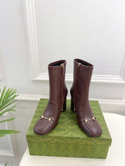 HORSEBIT ANKLE BOOTS 9.5CM IN WALNUT BROWN SHEEPSKIN
