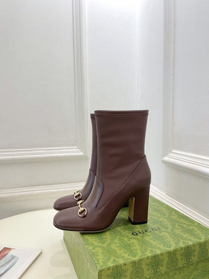 HORSEBIT ANKLE BOOTS 9.5CM IN WALNUT BROWN SHEEPSKIN