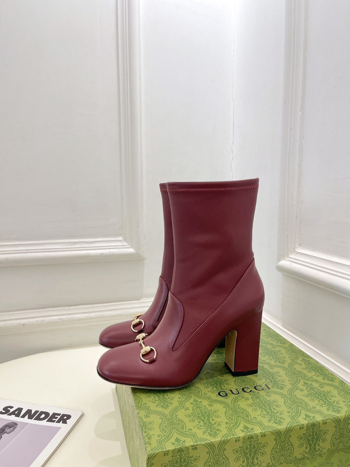 HORSEBIT ANKLE BOOTS 9.5CM IN BURGUNDY RED SHEEPSKIN
