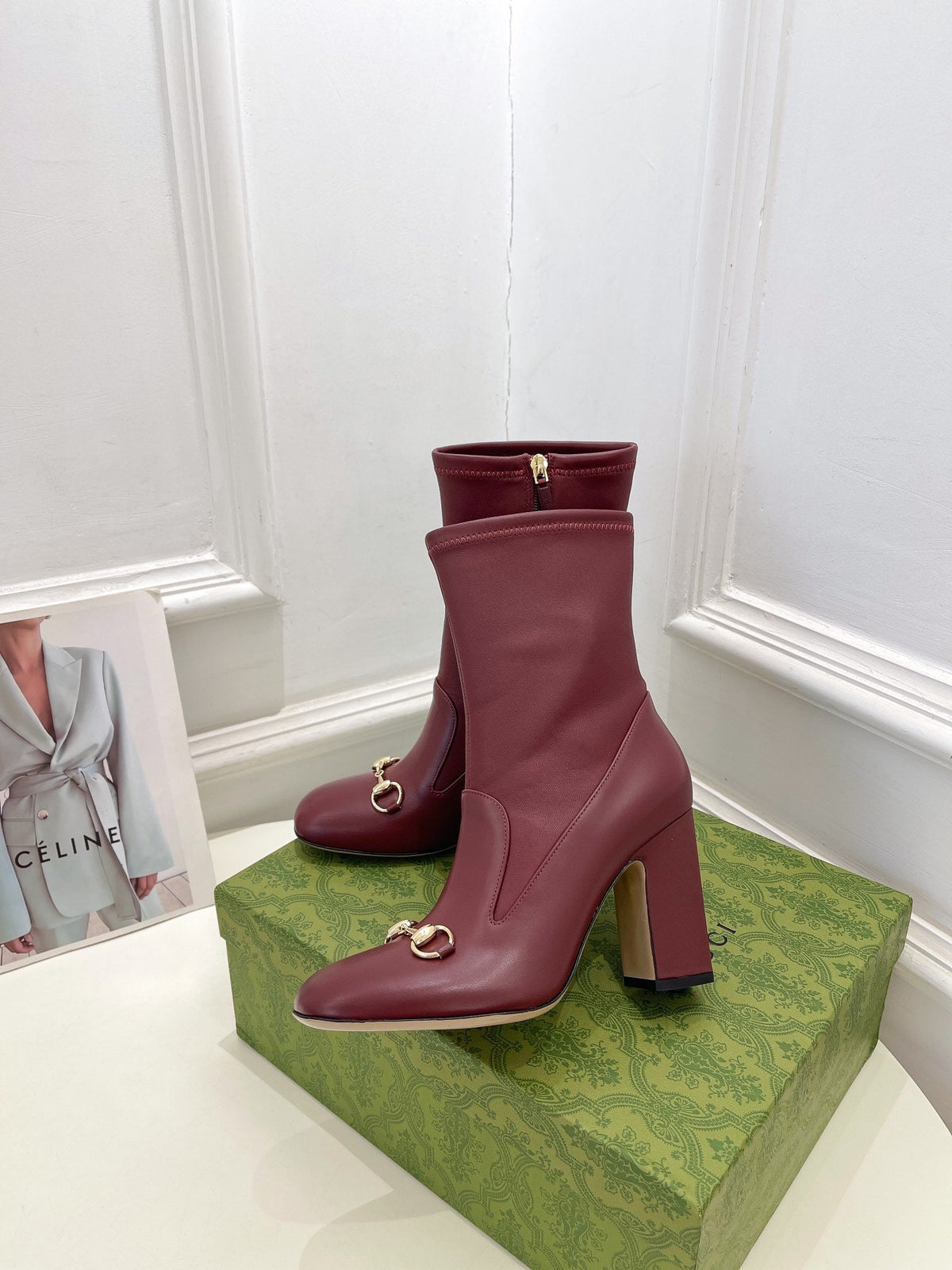 HORSEBIT ANKLE BOOTS 9.5CM IN BURGUNDY RED SHEEPSKIN