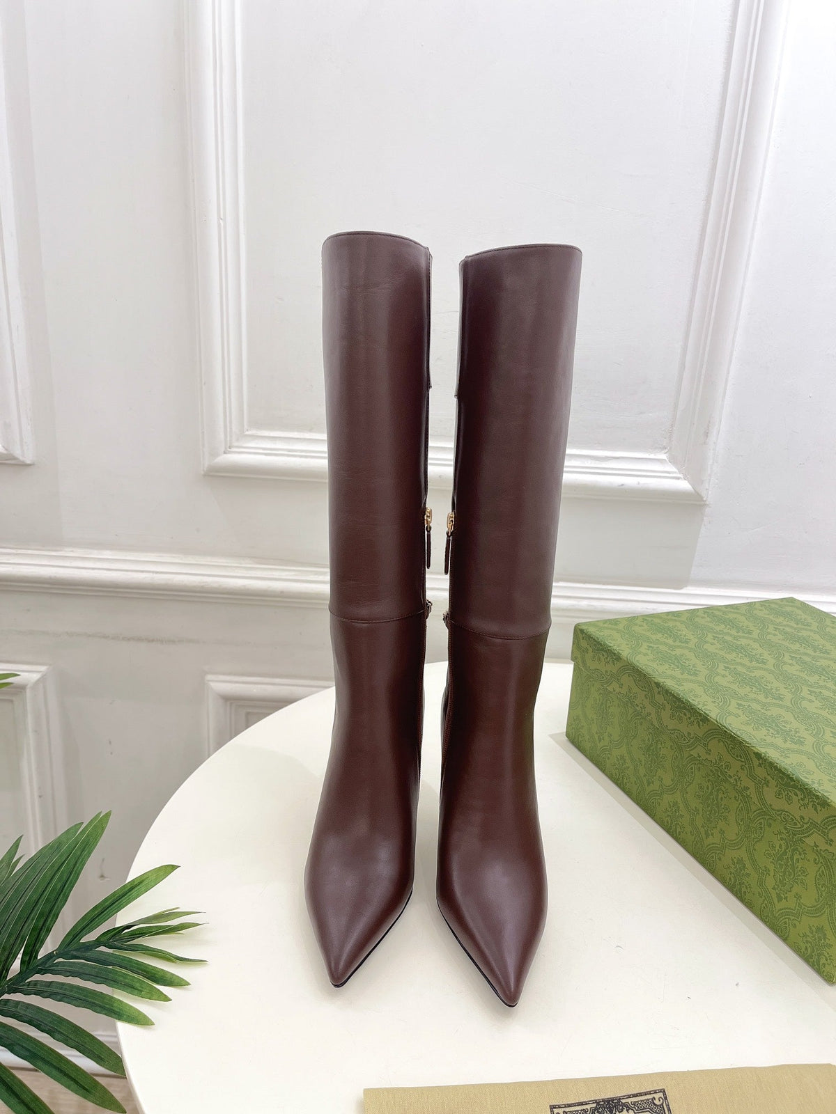 SIGNORIA KNEE BOOTS 10.5CM IN WALNUT BROWN CALFSKIN