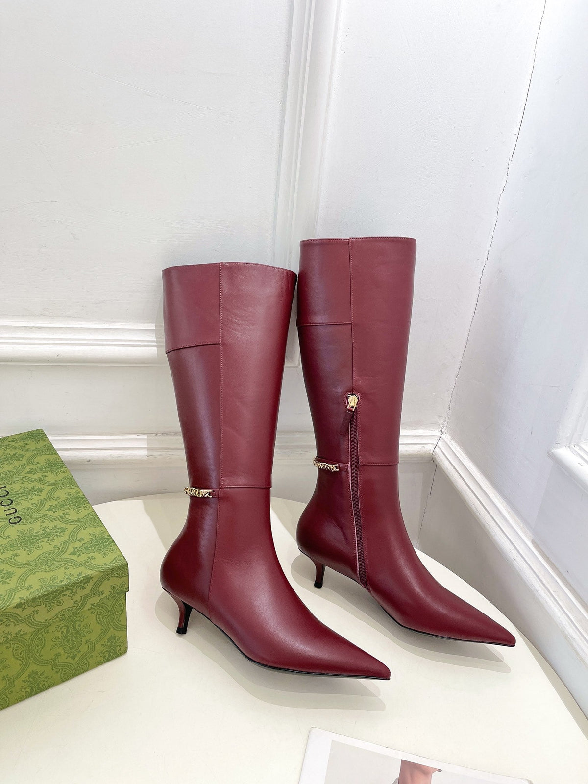 SIGNORIA KNEE BOOTS 4.5CM IN BURGUNDY RED CALFSKIN