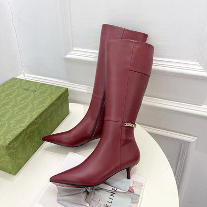 SIGNORIA KNEE BOOTS 4.5CM IN BURGUNDY RED CALFSKIN