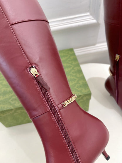 SIGNORIA KNEE BOOTS 4.5CM IN BURGUNDY RED CALFSKIN